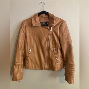 Stylish tan Bagatelle jacket with asymmetric zipper